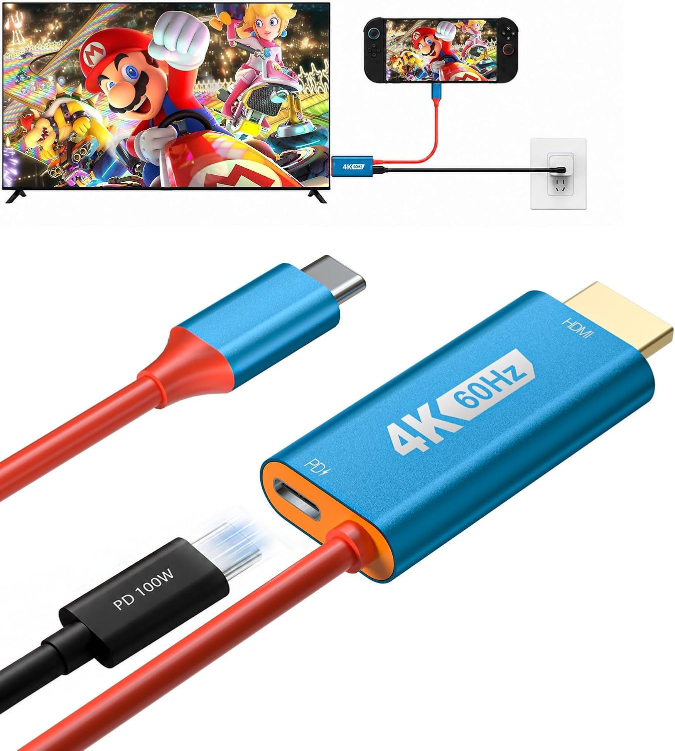 Arleedyn Switch 2 Portable TV Dock Adapter – USB-C to HDMI 4K/60Hz with 100W PD Charging