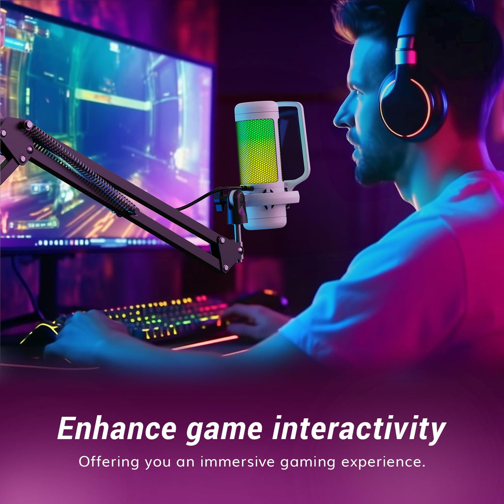 TONOR Gaming Microphone Set with Boom Arm, Vocal Condenser Microphone for Content Creators, USB Mic for PC with Stand, RGB, Tap Mute, Gain Control, Gaming Equipemnt, Twitch, Streaming, TC310+ | Boom Arm Set, USB Mic with Controllable Light, One Tap Mute,