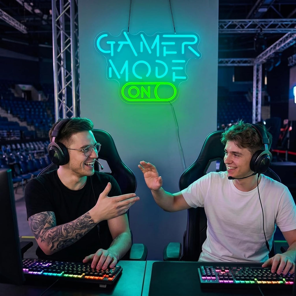 Gamer Mode Neon Sign for Gaming Room Decor, USB Powered LED Wall Light with Dimmer, Cool Gamer Setup Accessories for Bedroom, Streamer Background, Teen Boy Game Room, Man Cave