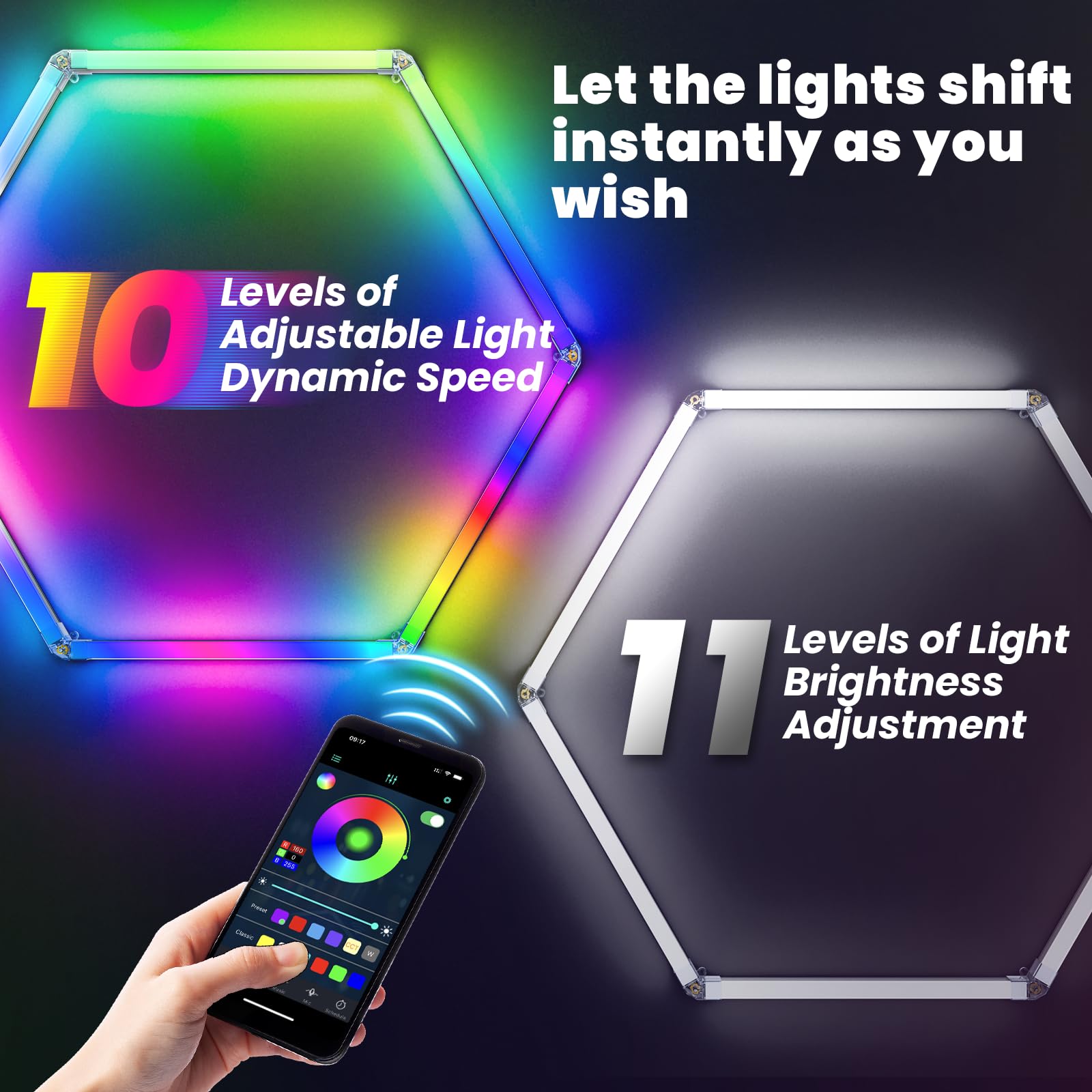 CyanCliff RGB Hexagon LED Panel Lights – 3 Sizes & 4 Colors
