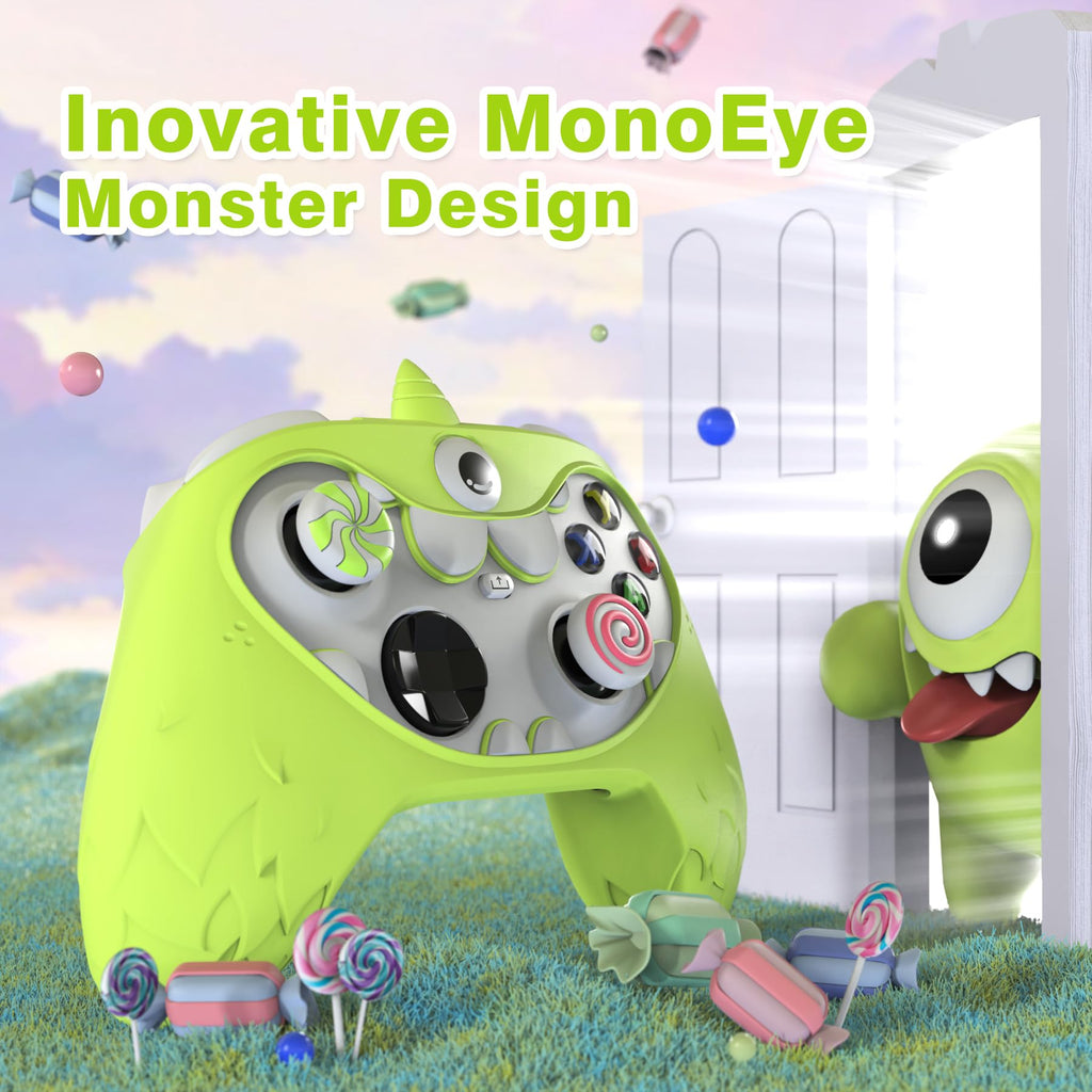PlayVital MonoEye Monster Controller Skin for Xbox Series X/S - Cute Anti-Slip Silicone Cover Case with 4 Candy Thumb Grip Caps & Stickers, Full Protection Set, Green - Flex Gamingproduct_type