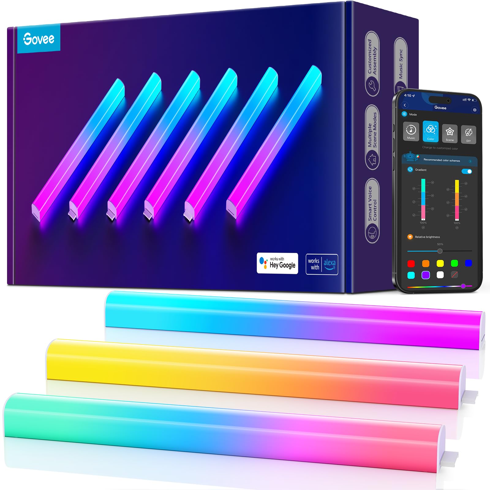 Govee Glide Wall Lights, RGBIC LED Light, Smart Gaming Light Compatible with SmartThings, RGB Lights Bar, LED Wall Lights for Bedroom, 2 Panels Set (3 Sections/Panel), Not Flexible - Flex Gamingproduct_type