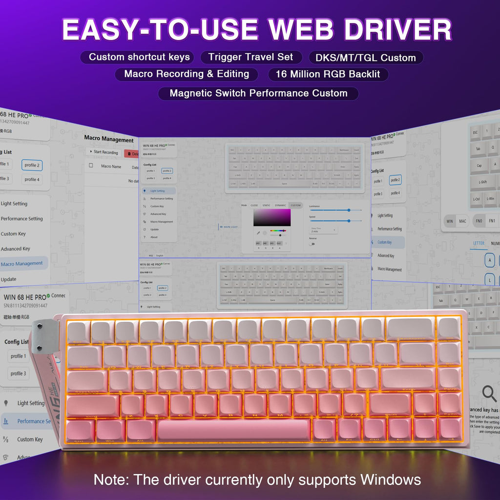 AULA WIN68 HE Mechanical Gaming Keyboard 60%, Hall Effect Magnetic Switch, Fast Trigger Mode Adjustable Actuation, 8000Hz Polling Rate, RGB Backlit, Wired Black Keyboard for Laptop/PC Gamer - Flex Gamingproduct_type