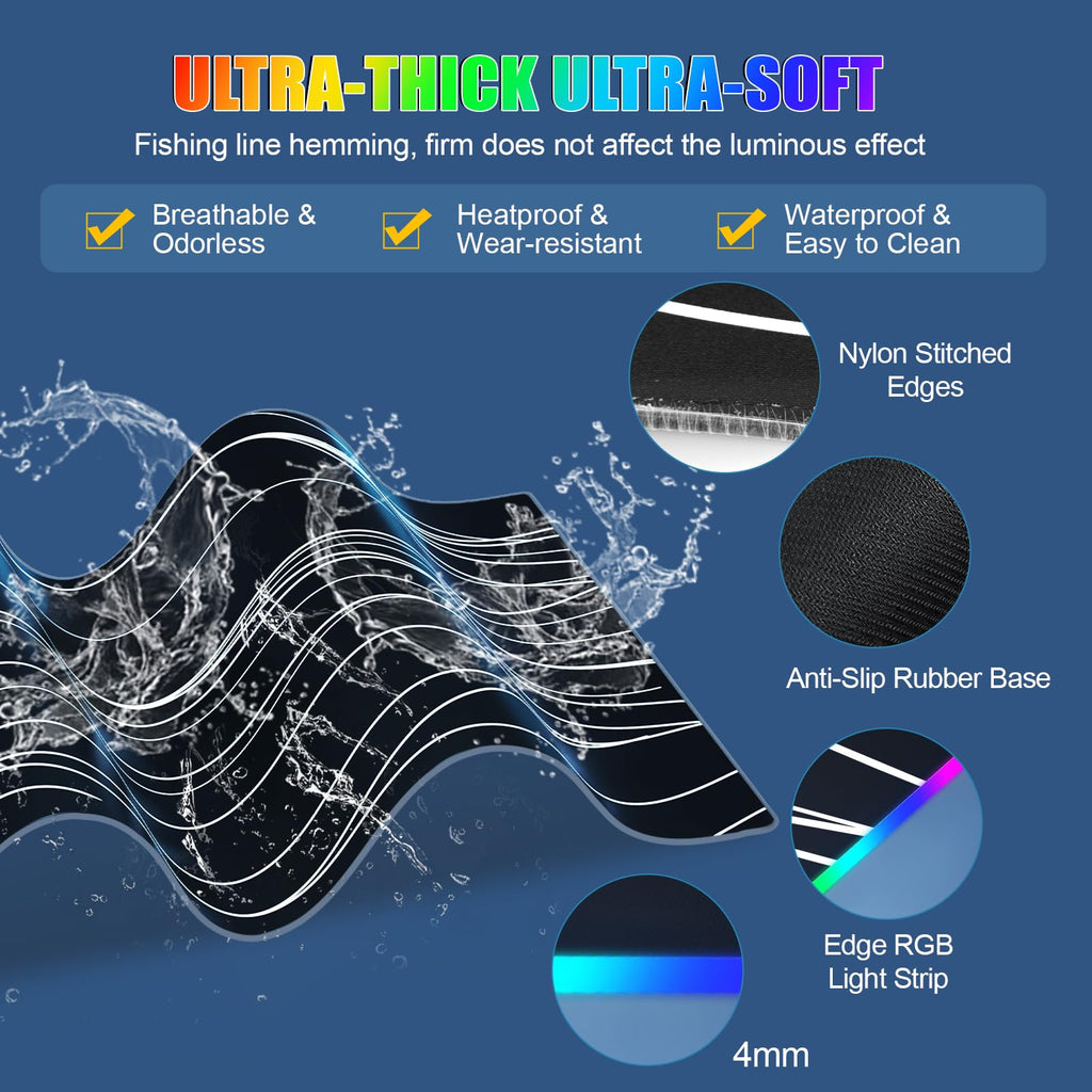XXL Mouse Pad with Phone Holder - Black, RGB Desk Mat with 15W Fast Charging, LED Gaming Mousepad with 11 Light Colors, Waterproof Non-Slip Pad for Office & Home (Wave) - Flex Gamingproduct_type