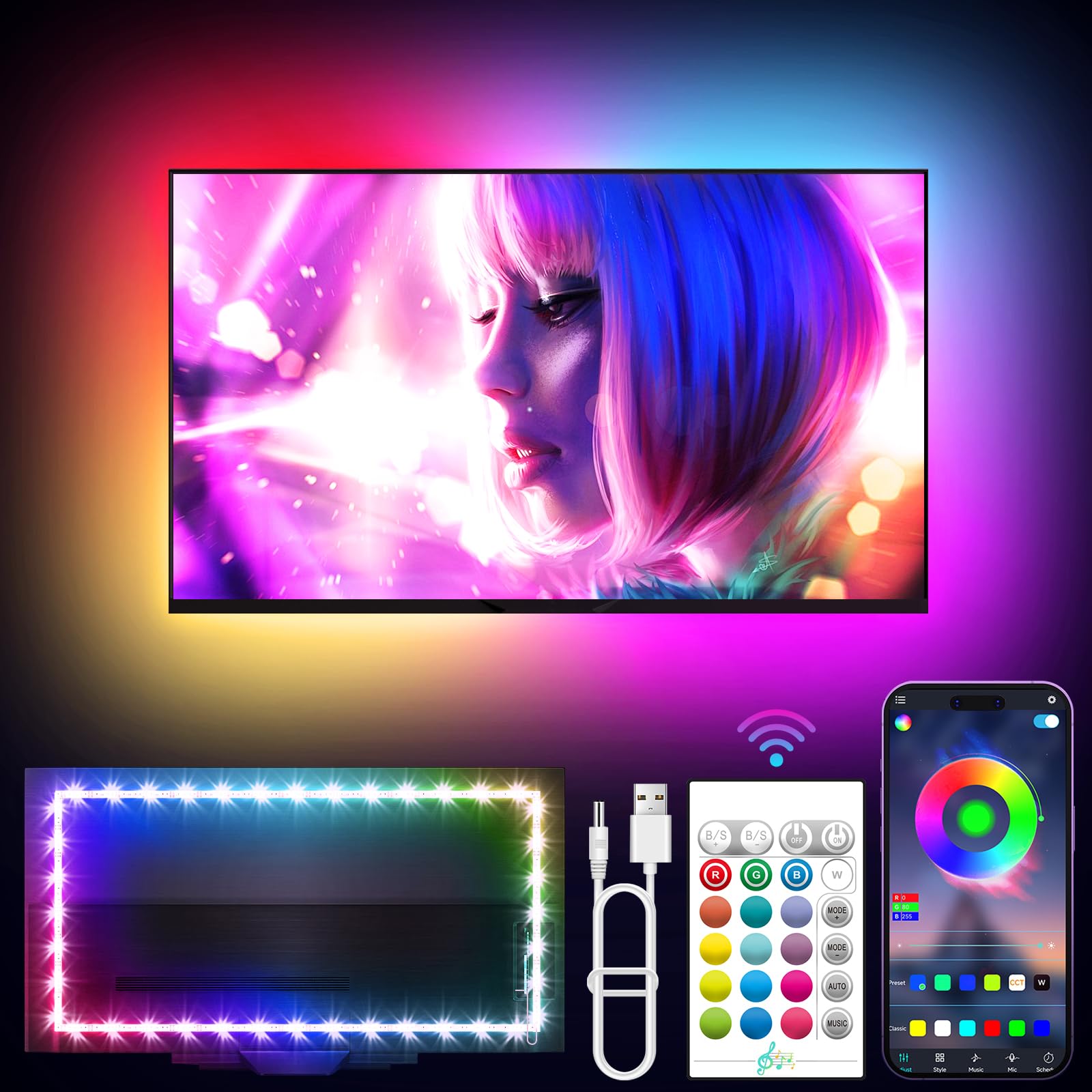 KANTUTOE LED Lights for TV, 19.68ft LED Backlights for 65-80in TV, RGB TV Backlight with Music Sync Bluetooth APP and Remote Control TV Lights Strip USB Powered LED Lights for Bedroom, Gaming - Flex Gamingproduct_type