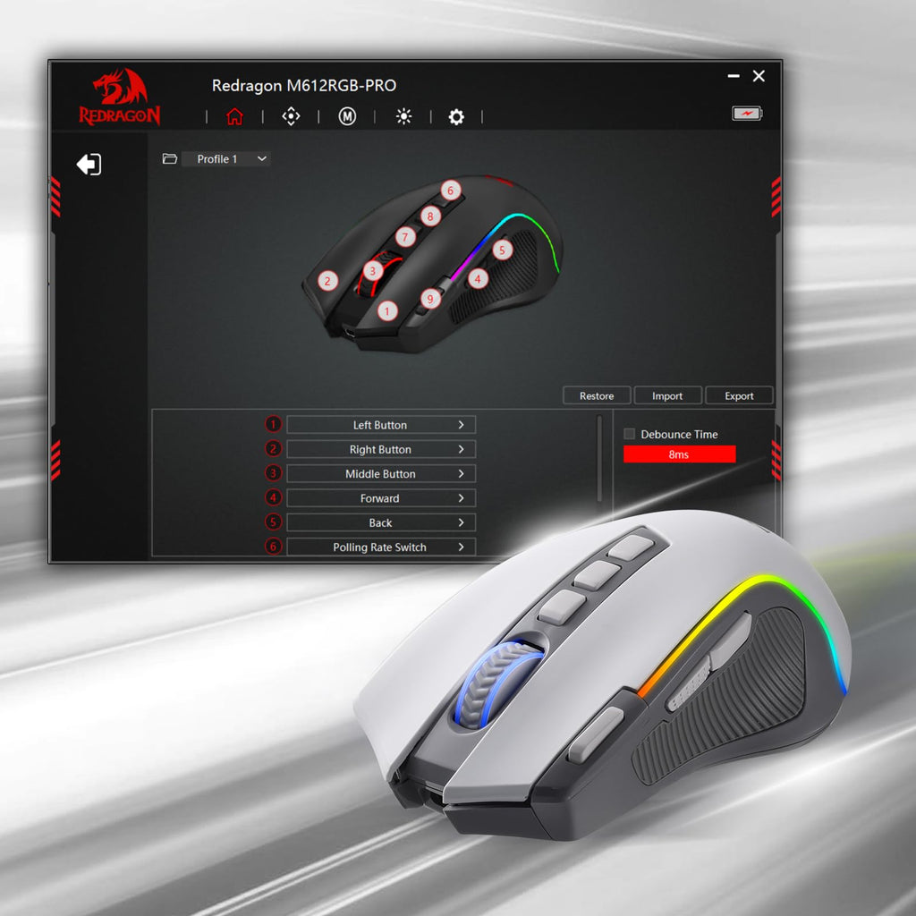 Redragon M612 Predator RGB Gaming Mouse, 8000 DPI Wired Optical Mouse with 11 Programmable Buttons & 5 Backlit Modes, Software Supports DIY Keybinds Rapid Fire Button - Flex Gamingproduct_type