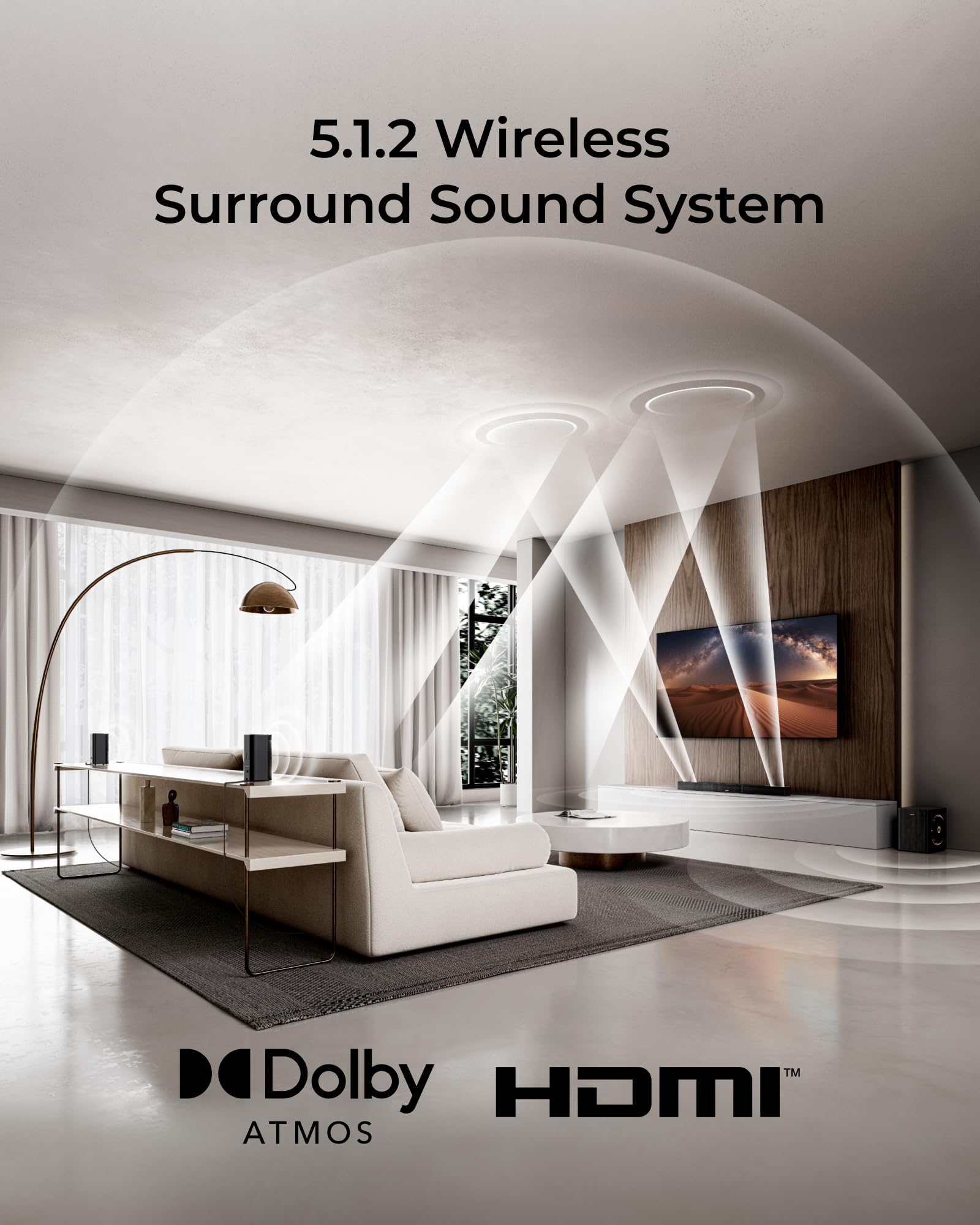ULTIMEA Skywave X60 7.1.4ch Wireless Surround Sound System for Home Theater | with Dolby Atmos, 840W Sound Bar with 8" Wireless Subwoofer for TV, 28Hz Low Frequency, GaN Amplifier, 4K HDR Pass-Through