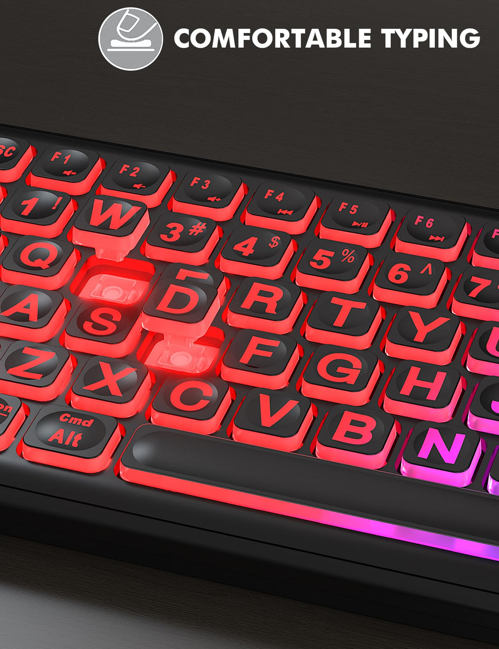 Wireless Keyboard and Mouse Combo, RGB Backlit, Rechargeable & Light Up Letters, Full-Size, Soft Typing, Sleep Mode, 2.4GHz Quiet Keyboard Set for Mac, Windows, Laptop, PC, Trueque KM42Pro (Black) - Flex Gamingproduct_type