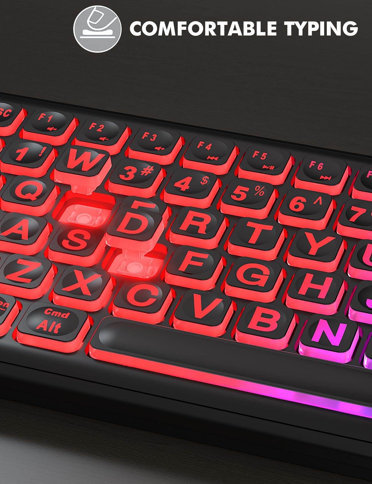Wireless Keyboard and Mouse Combo, RGB Backlit, Rechargeable & Light Up Letters, Full-Size, Soft Typing, Sleep Mode, 2.4GHz Quiet Keyboard Set for Mac, Windows, Laptop, PC, Trueque KM42Pro (Black) - Flex Gamingproduct_type