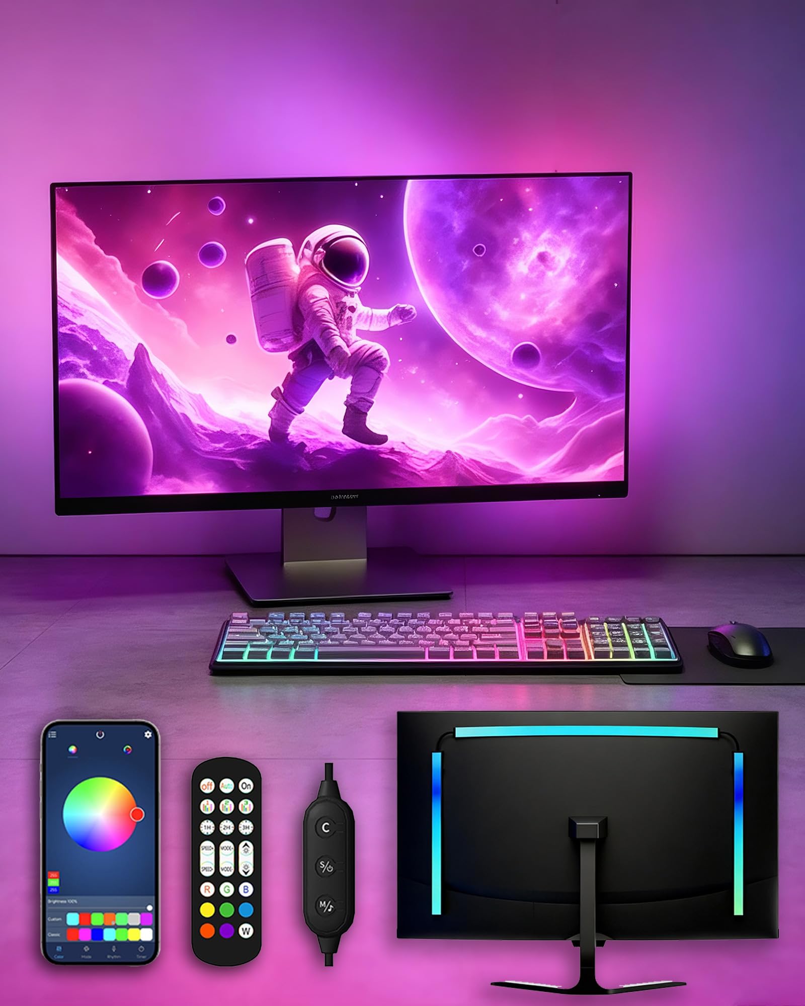 RGB LED Backlights for Monitor, Smart App Control Multiple Modes, Music Sync, USB Port (for 24in Monitor, Standard) - Flex Gamingproduct_type
