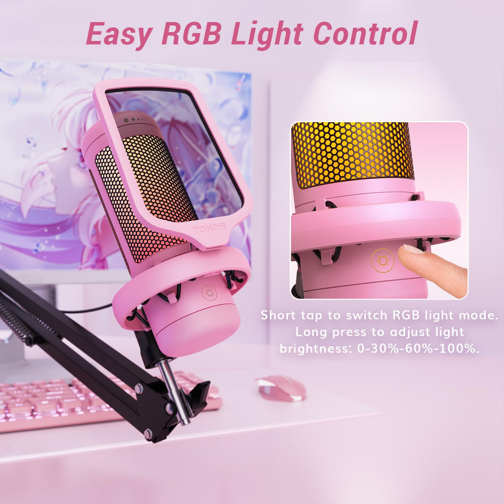 TONOR Gaming Microphone Set with Boom Arm, Vocal Condenser Microphone for PC with Stand, USB Mic with controllable RGB Light, One Tap Mute, Volume Control, for Discord, Twitch Streaming, TC310+ - Flex Gamingproduct_type