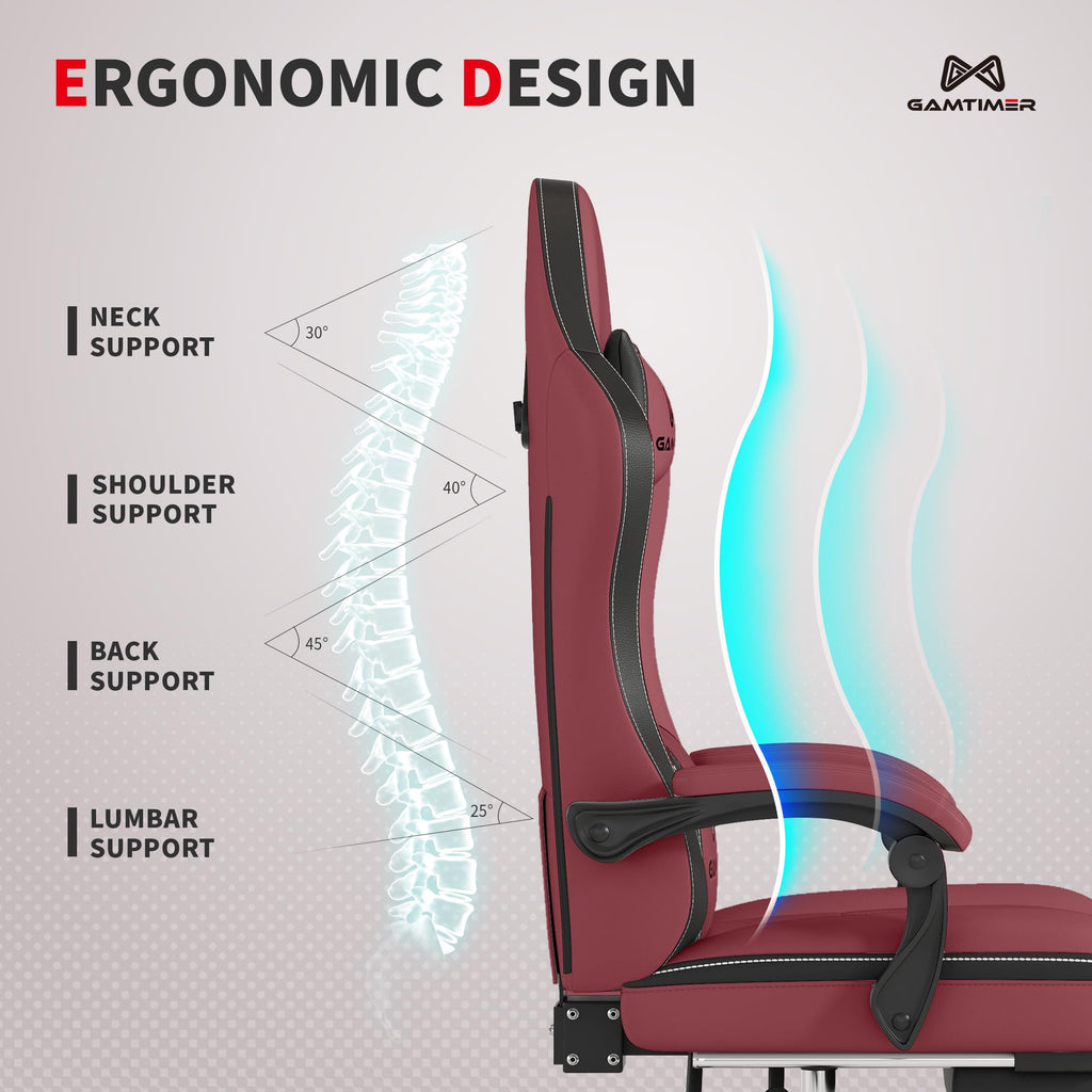 Gamtimer Gaming Chair with Footrest, Ergonomic Computer Chair, PU Breathable Material with Headrest and Lumbar Support, Suitable for Silla Gamer and Adults（Grey） - Flex Gamingproduct_type