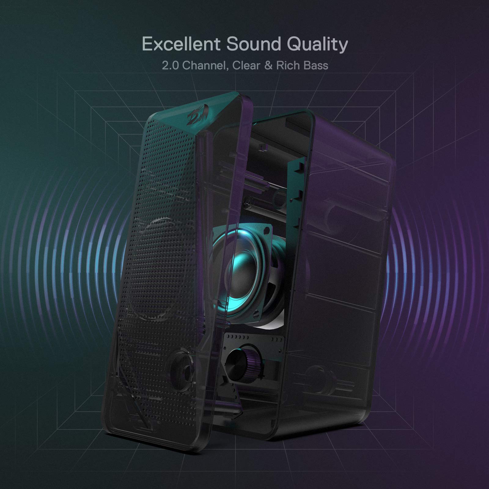 Redragon GS510 RGB Desktop Speakers, 2.0 Channel PC Computer Speaker with 4 Colorful LED Backlight Modes, Enhanced Bass and Easy-Access Volume Control, USB Powered w/ 3.5mm Cable - Flex Gamingproduct_type