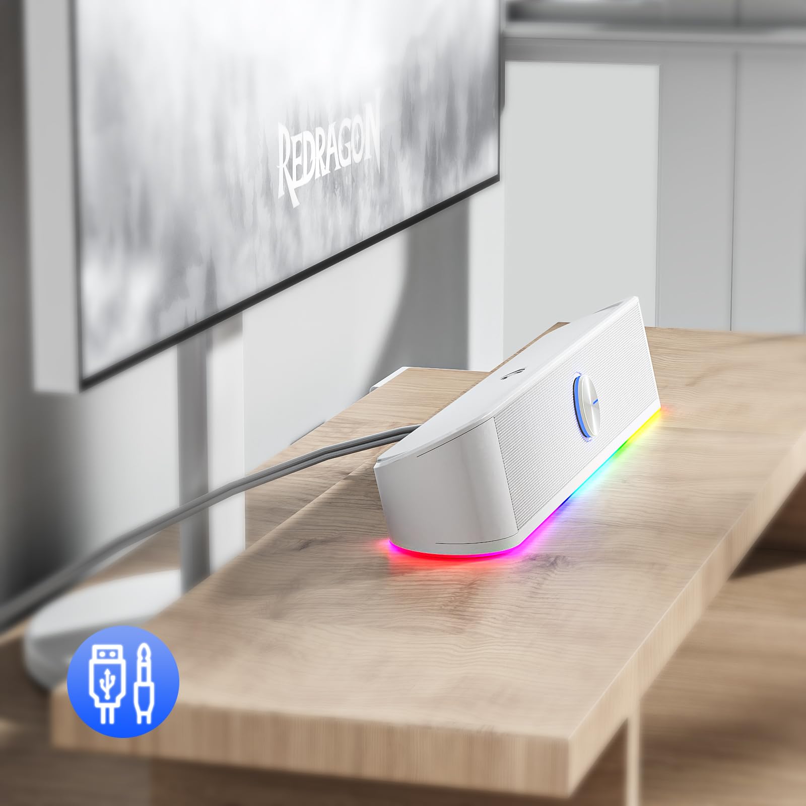Redragon GS560 RGB Desktop Soundbar, 2.0 Channel Computer Speaker with Dynamic Lighting Bar Audio-Light Sync/Display, Touch-Control Backlit with Volume Knob, USB Powered w/ 3.5mm Cable, Black - Flex Gamingproduct_type