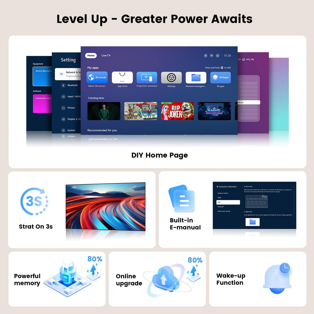 Outdoor-Projector-4K with WiFi and Bluetooth: [3000 Brightness/50W DoIby/Built-in APPs] Portable-Projector Smart OS 2.0&AI Auto Focus, ONOAYO Movie Proyector Compatible with Netflix/YouTube/PrimeVideo - Flex Gamingproduct_type