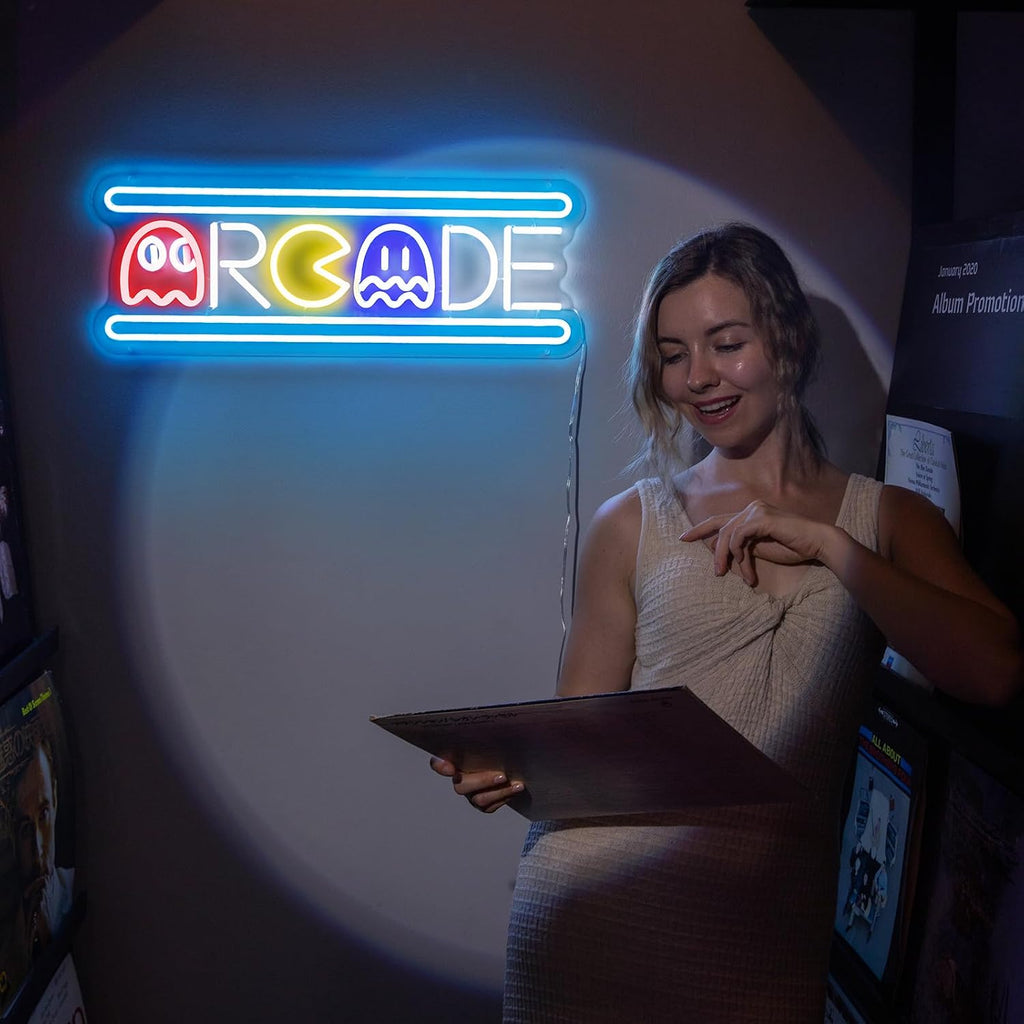 Custom Arcade Neon Sign, Ugrade Retro Game Ghost LED Neon Light Sign, Handmade Aesthetic Night Lamp for Game Room, Business Recreation Bedroom Birthday Gift (Arcade)