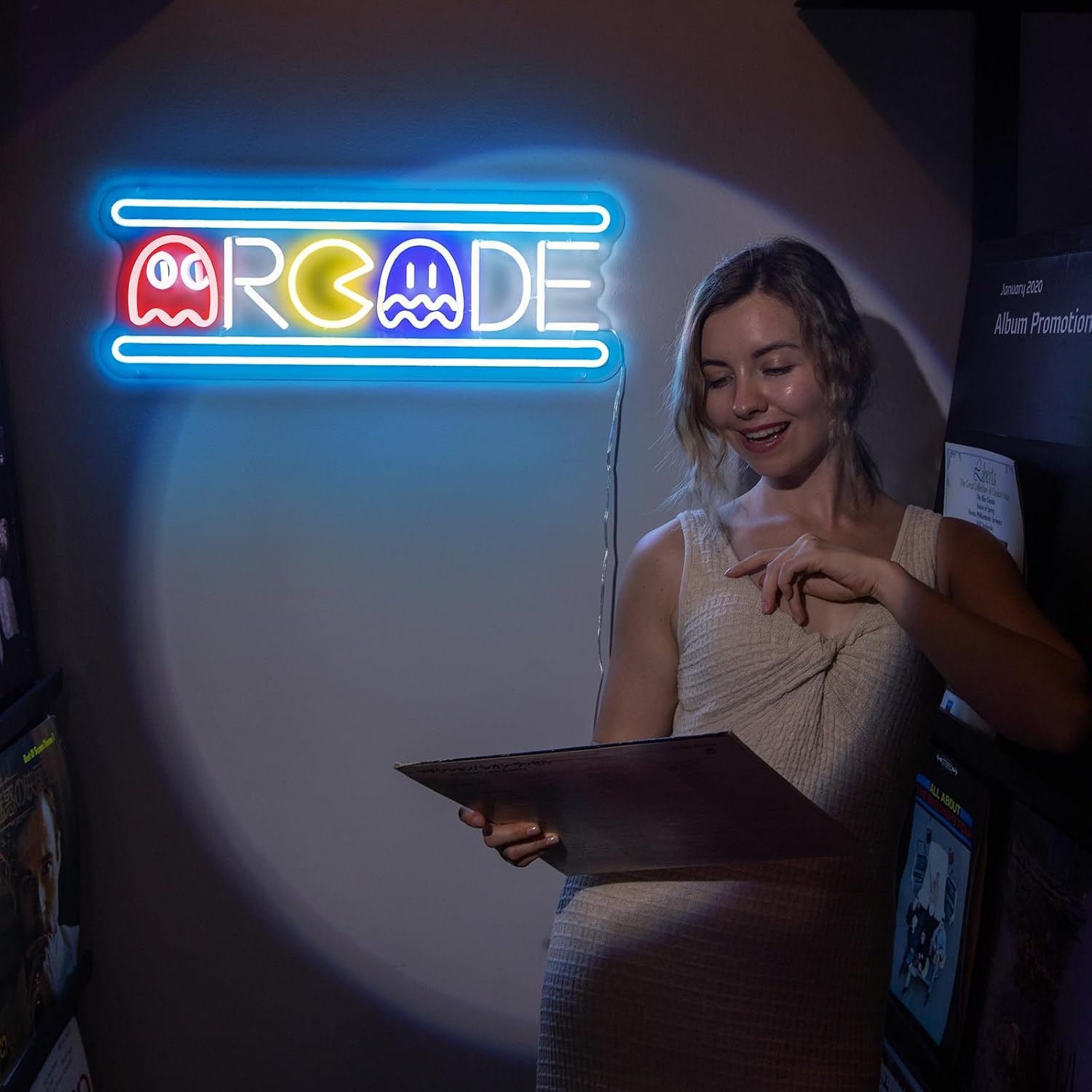 Custom Arcade Neon Sign, Ugrade Retro Game Ghost LED Neon Light Sign, Handmade Aesthetic Night Lamp for Game Room, Business Recreation Bedroom Birthday Gift (Arcade)