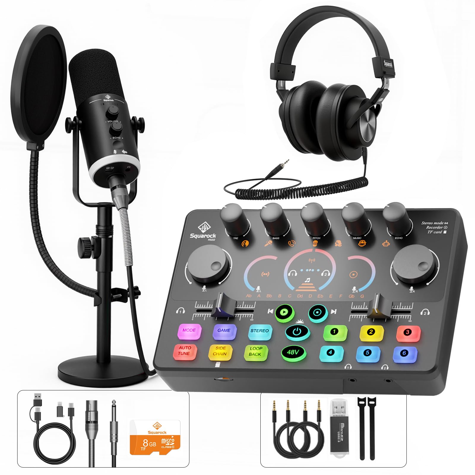 Podcast Equipment Bundle for 2, Dynamic XLR/USB Gaming Microphone & Streaming Audio Mixer with RGB Lights, Perfect for Podcast, Recording, Video Vocal, PC - Flex Gamingproduct_type
