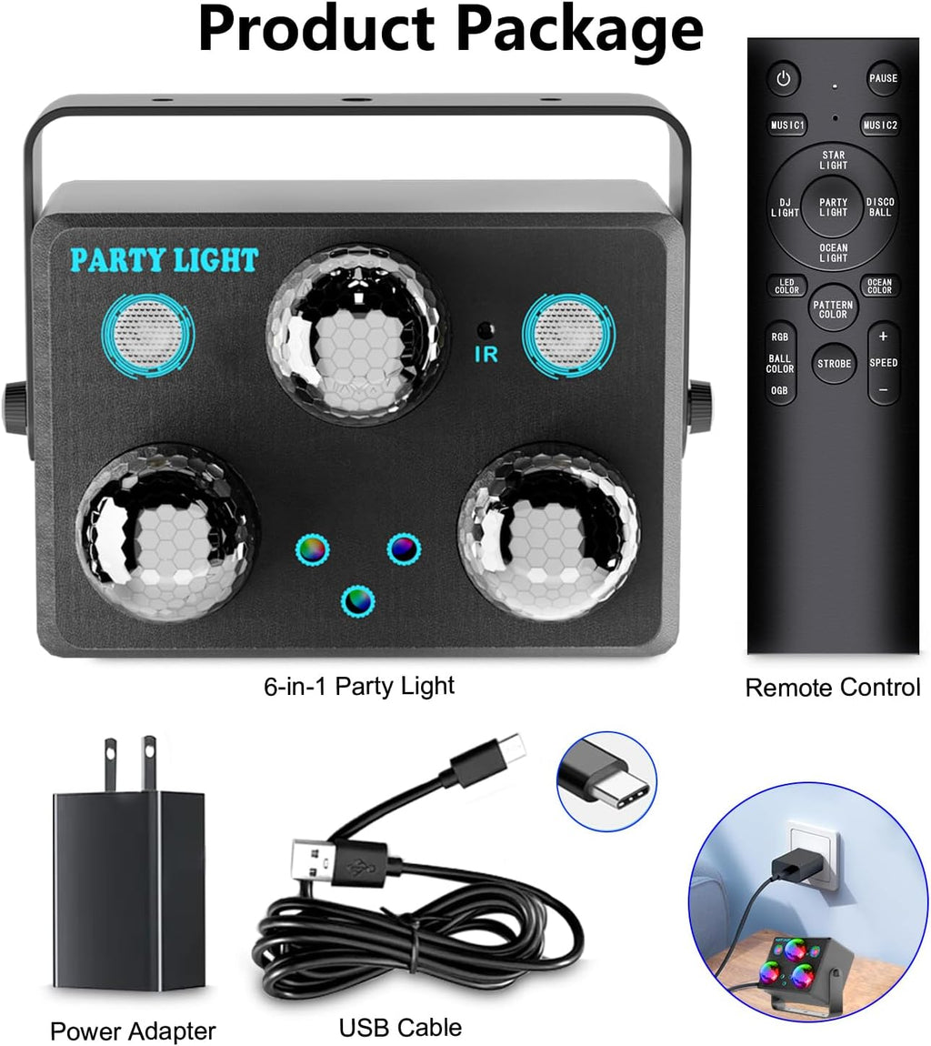 Party Lights,Disco DJ Strobe Light Rave Stage Projector Effect Dance Club Light Sound Activated with Remote Control for Parties Home Show KTV Pub Dance Christmas