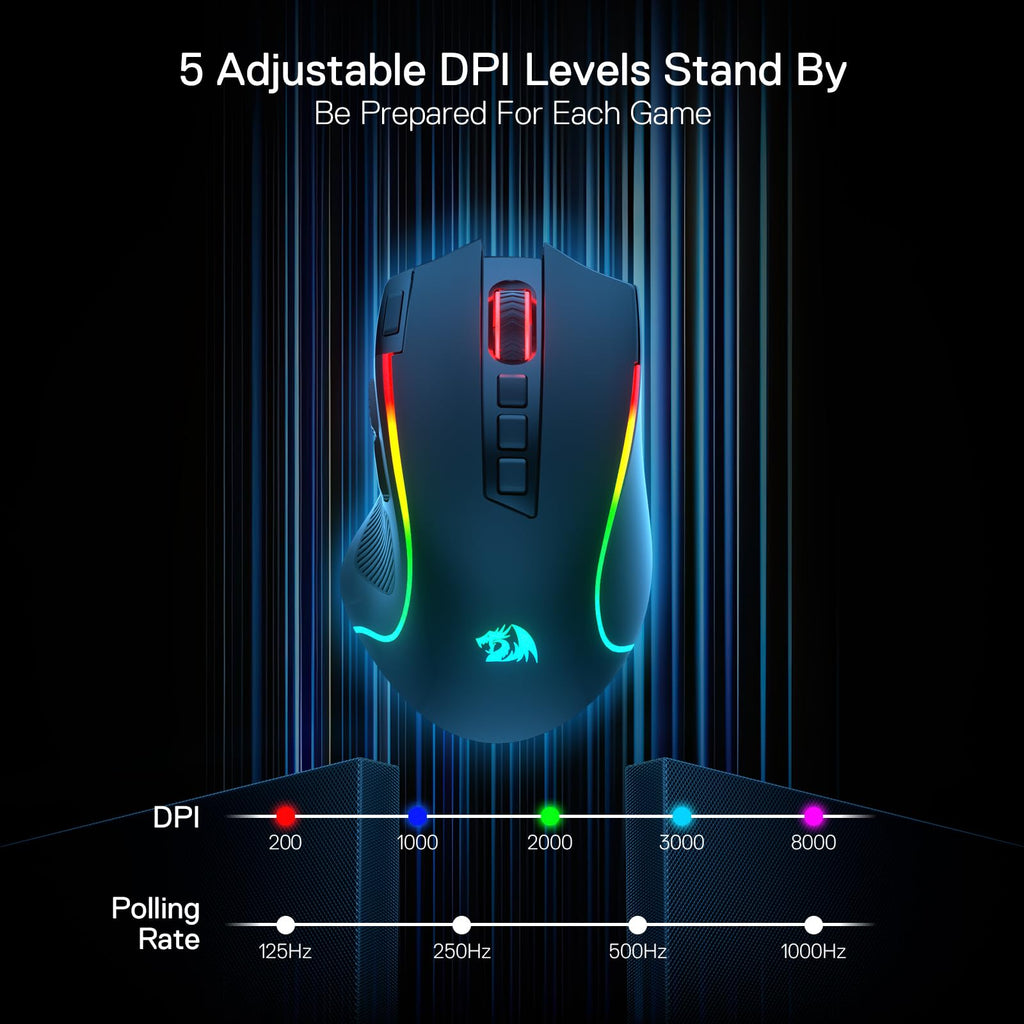 Redragon M612 Predator RGB Gaming Mouse, 8000 DPI Wired Optical Mouse with 11 Programmable Buttons & 5 Backlit Modes, Software Supports DIY Keybinds Rapid Fire Button - Flex Gamingproduct_type
