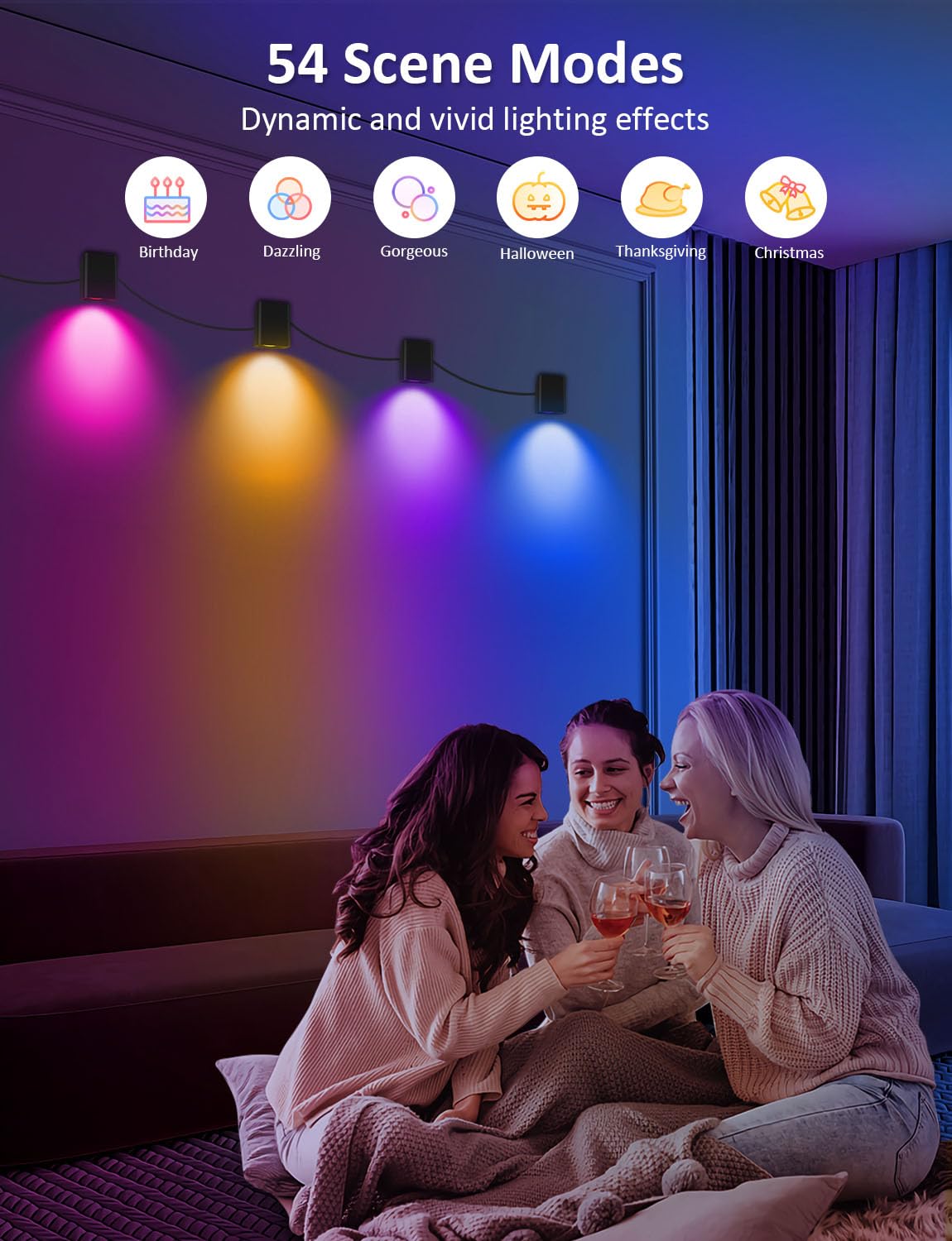 APPECK Smart Wall Sconces 4 Pack, LED Wall Lights RGBCW 8FT, Indoor Dimmable Sconce Lights for Living Room, Bedroom, Game Room, Home Decoration, Music Sync Ambient Lighting Compatible with Alexa - Flex Gamingproduct_type