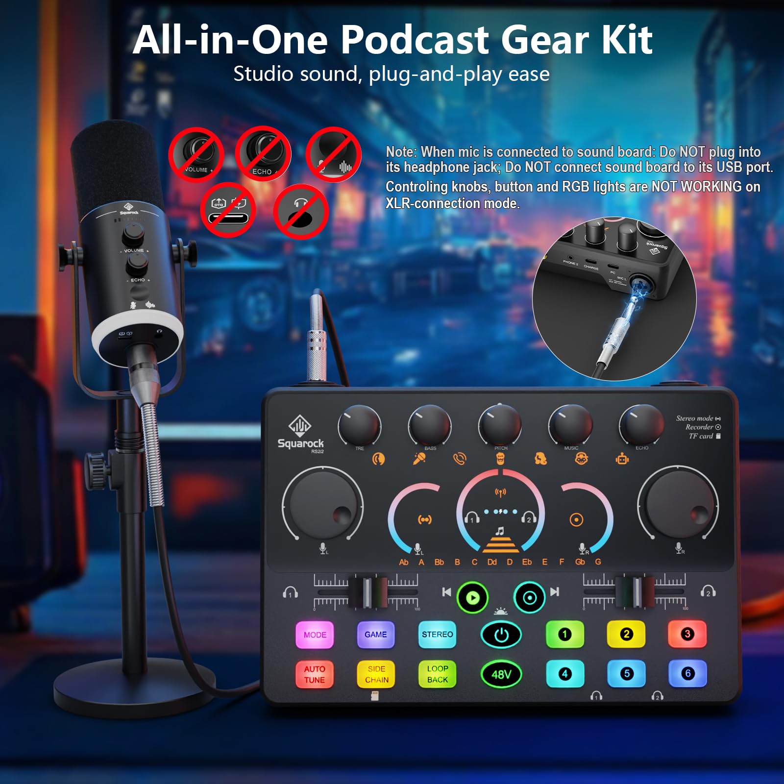 Podcast Equipment Bundle for 2, Dynamic XLR/USB Gaming Microphone & Streaming Audio Mixer with RGB Lights, Perfect for Podcast, Recording, Video Vocal, PC - Flex Gamingproduct_type