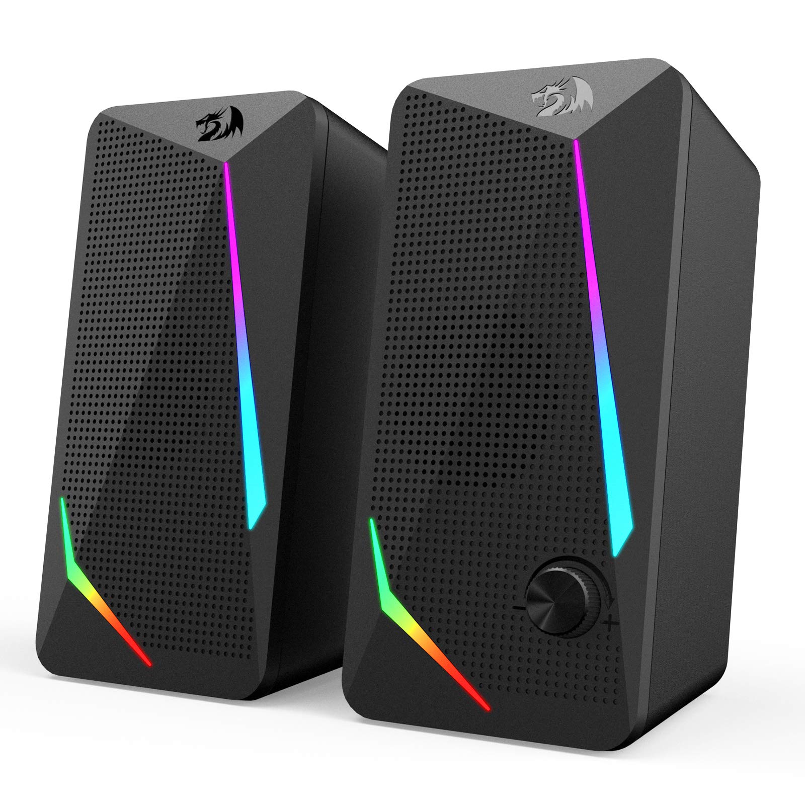 Redragon GS510 RGB Desktop Speakers, 2.0 Channel PC Computer Speaker with 4 Colorful LED Backlight Modes, Enhanced Bass and Easy-Access Volume Control, USB Powered w/ 3.5mm Cable - Flex Gamingproduct_type