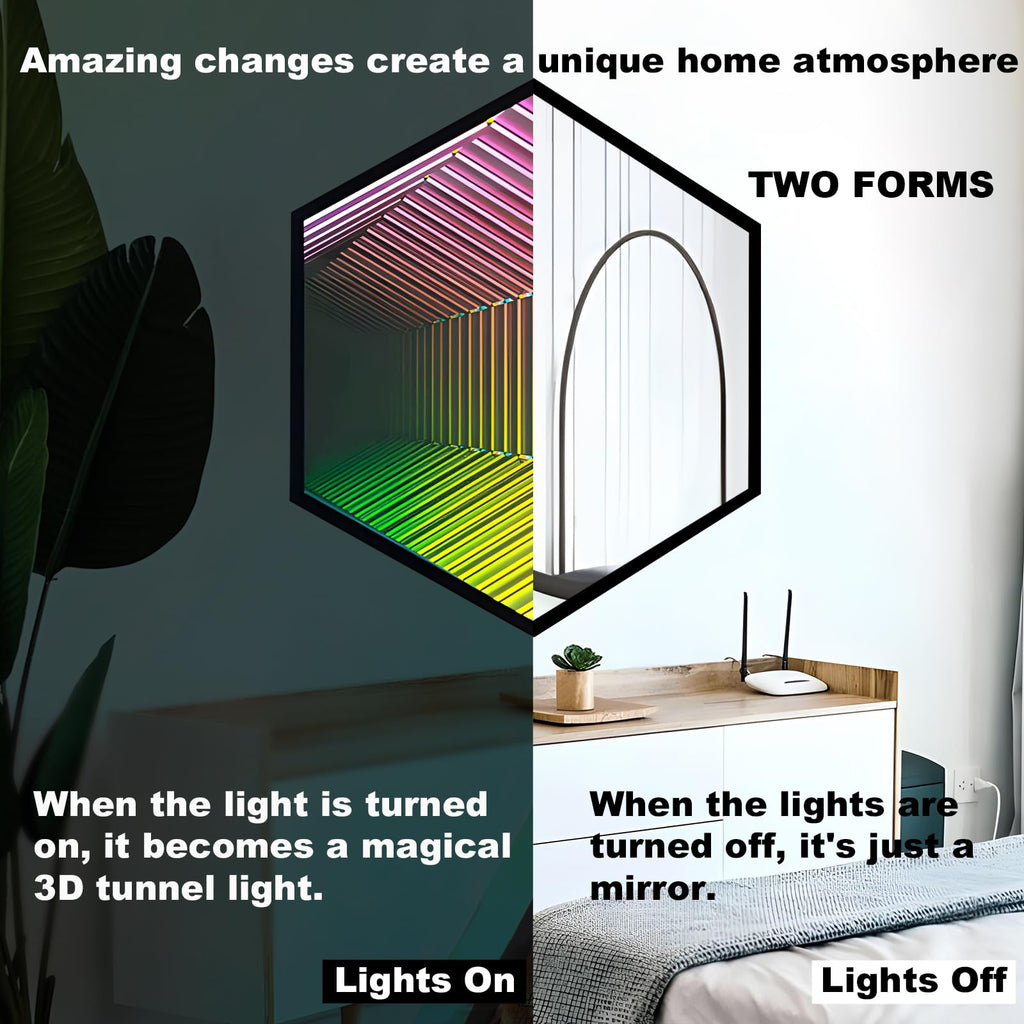 3D Infinity Mirror Light, 28" Octagon LED Tunnel Wall Light with 358 LEDs, App & Remote RGB Color Changing Mirror for Gaming Room Decor, Party, Bar, Geometric Art Deco Wall Mounted - Flex Gamingproduct_type