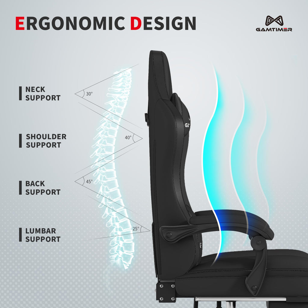 Gamtimer Gaming Chair with Footrest, Ergonomic Computer Chair, PU Breathable Material with Headrest and Lumbar Support, Suitable for Silla Gamer and Adults（Grey） - Flex Gamingproduct_type