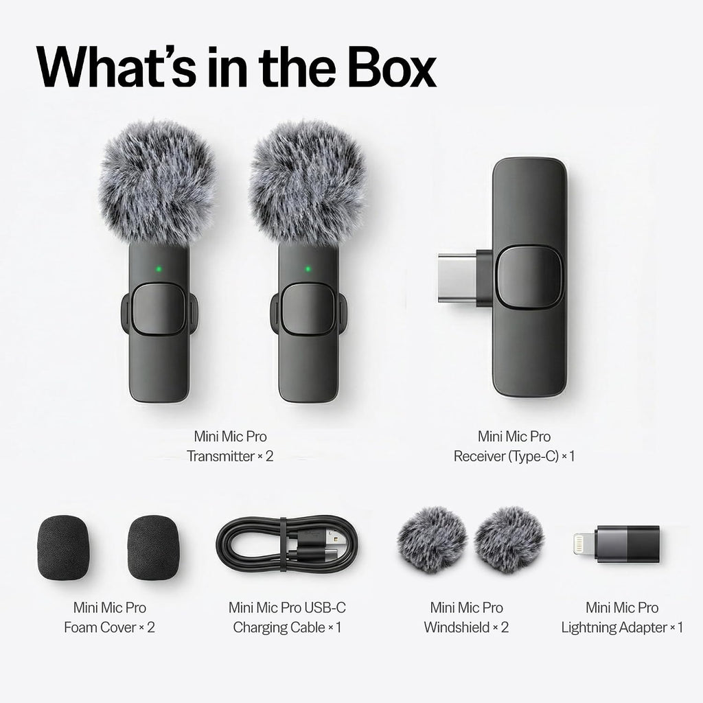 Mini Mic Pro (Latest Model – #1 Microphone for iPhone & Android, Wireless Mini Microphone, Clear Voice, Noise Cancelling, Lavalier Mic for TikTok, YouTube & Interviews