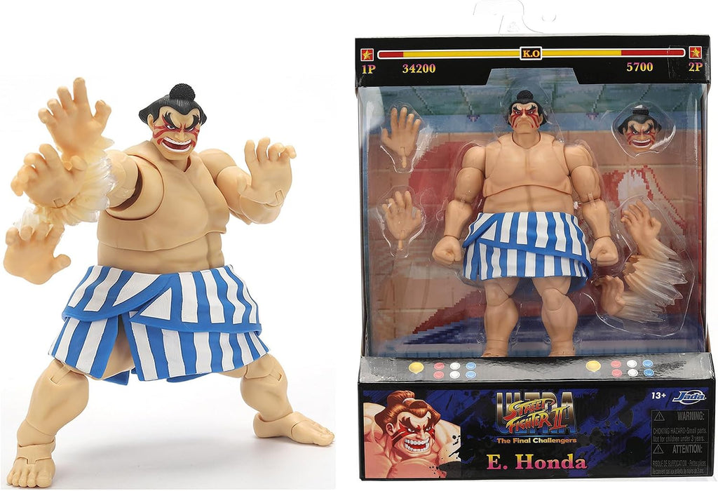 Jada Toys Street Fighter Figure E. Honda (16 cm) - Movable Collectible and Action Figure from Street Fighter 2: The Final Challengers, with Alternative Head, Hands and Accessories, from 13 Years