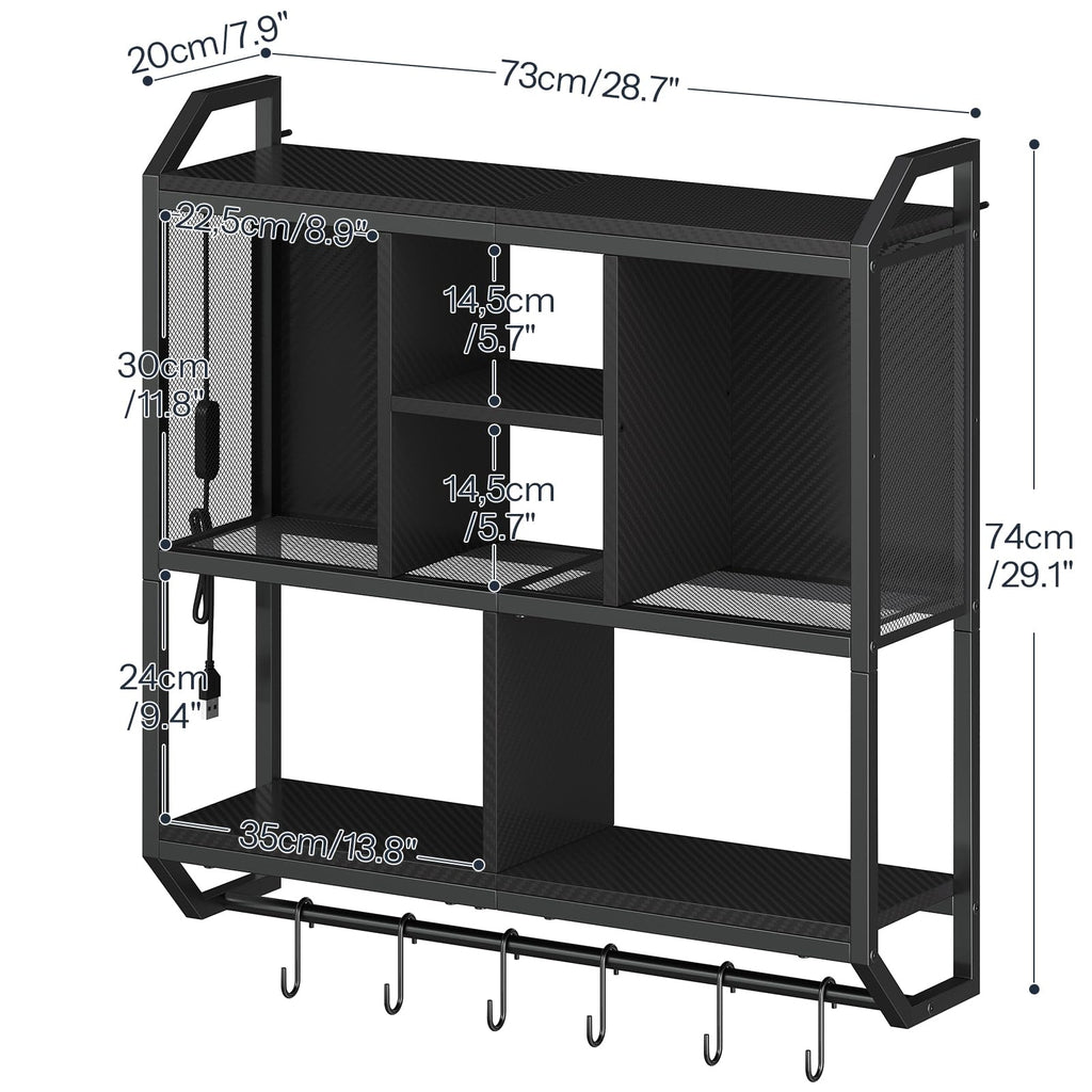 HOOBRO Gaming Floating Shelves with LED Lights, 28.7" LED Wall Mounted Shelf, 3-Tier Display Rack for Wall Storage, Floating Rack with Hanging Rod and 6 S-Hooks, for Gaming Room, Black BB70DBJ01 - Flex Gamingproduct_type