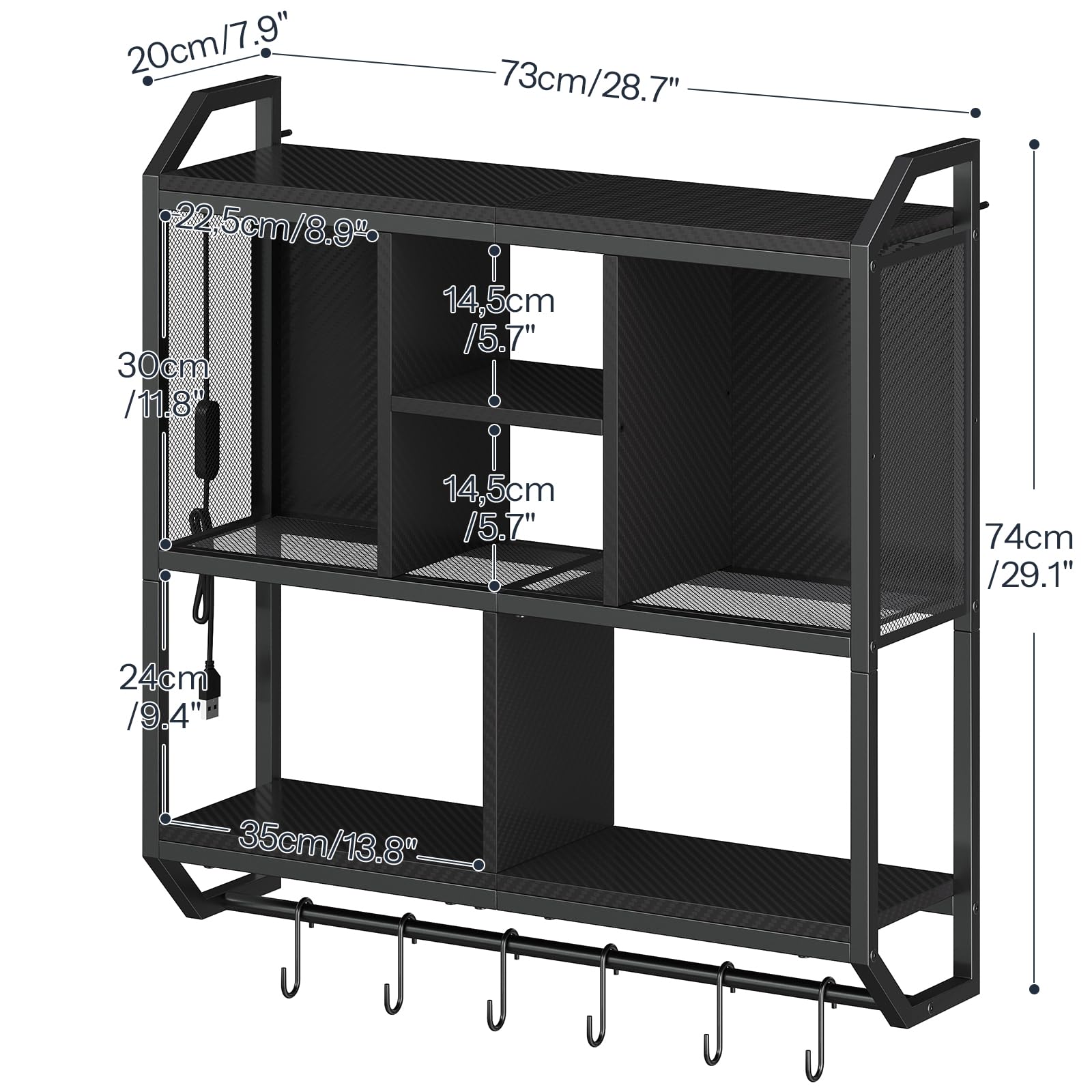 HOOBRO Gaming Floating Shelves with LED Lights, 28.7" LED Wall Mounted Shelf, 3-Tier Display Rack for Wall Storage, Floating Rack with Hanging Rod and 6 S-Hooks, for Gaming Room, Black BB70DBJ01 - Flex Gamingproduct_type