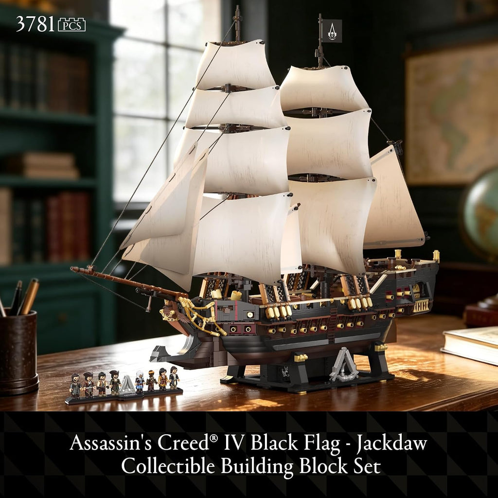 Wise Block Assassin's Creed Black Flag Jackdaw Pirate Ship Building Set | 3781 Pcs Epic Warship Edition Large Model Ship Kit HA395107, Gifts for Adult Collections Enthusiasts, 8 Minifigures Decorate
