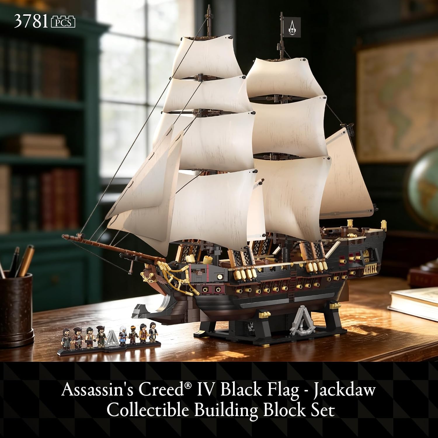 Wise Block Assassin's Creed Black Flag Jackdaw Pirate Ship Building Set | 3781 Pcs Epic Warship Edition Large Model Ship Kit HA395107, Gifts for Adult Collections Enthusiasts, 8 Minifigures Decorate
