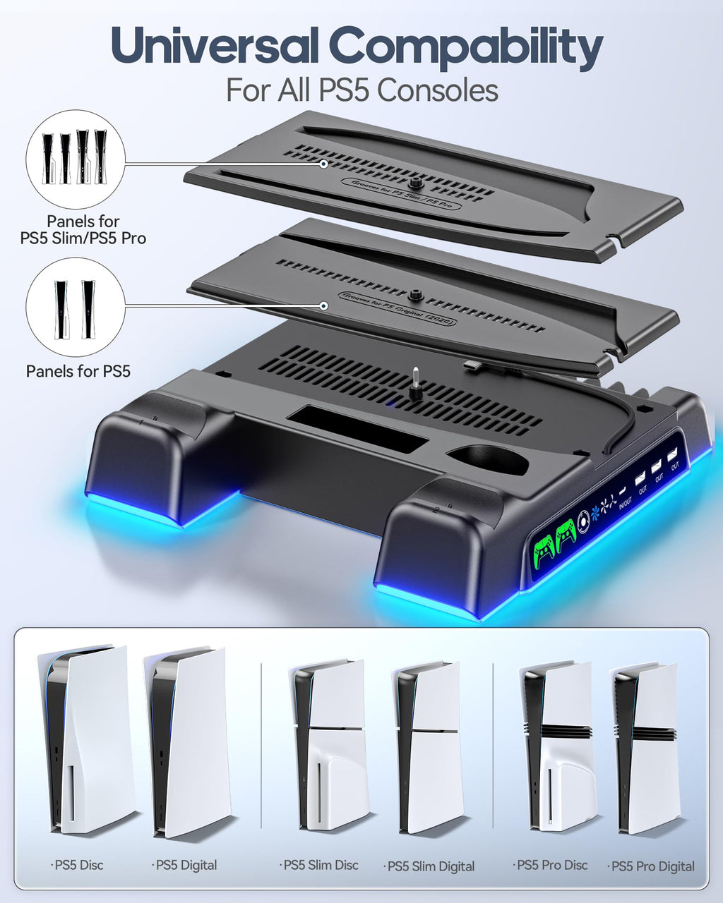 OIVO PS5 Stand & Cooling Station with Controller Charging – 5 Colours