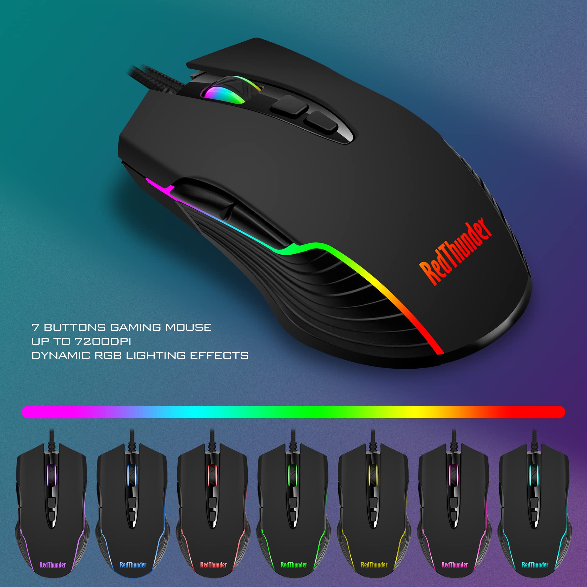 RedThunder K10 Wired Gaming Keyboard and Mouse and Wrist Rest Combo, RGB Backlit, Mechanical Feel Anti-ghosting Keyboard + 7D 7200 DPI Mice+Soft Leather Wrist Rest 3 in 1 PC Gamer Accessories(Black) - Flex Gamingproduct_type