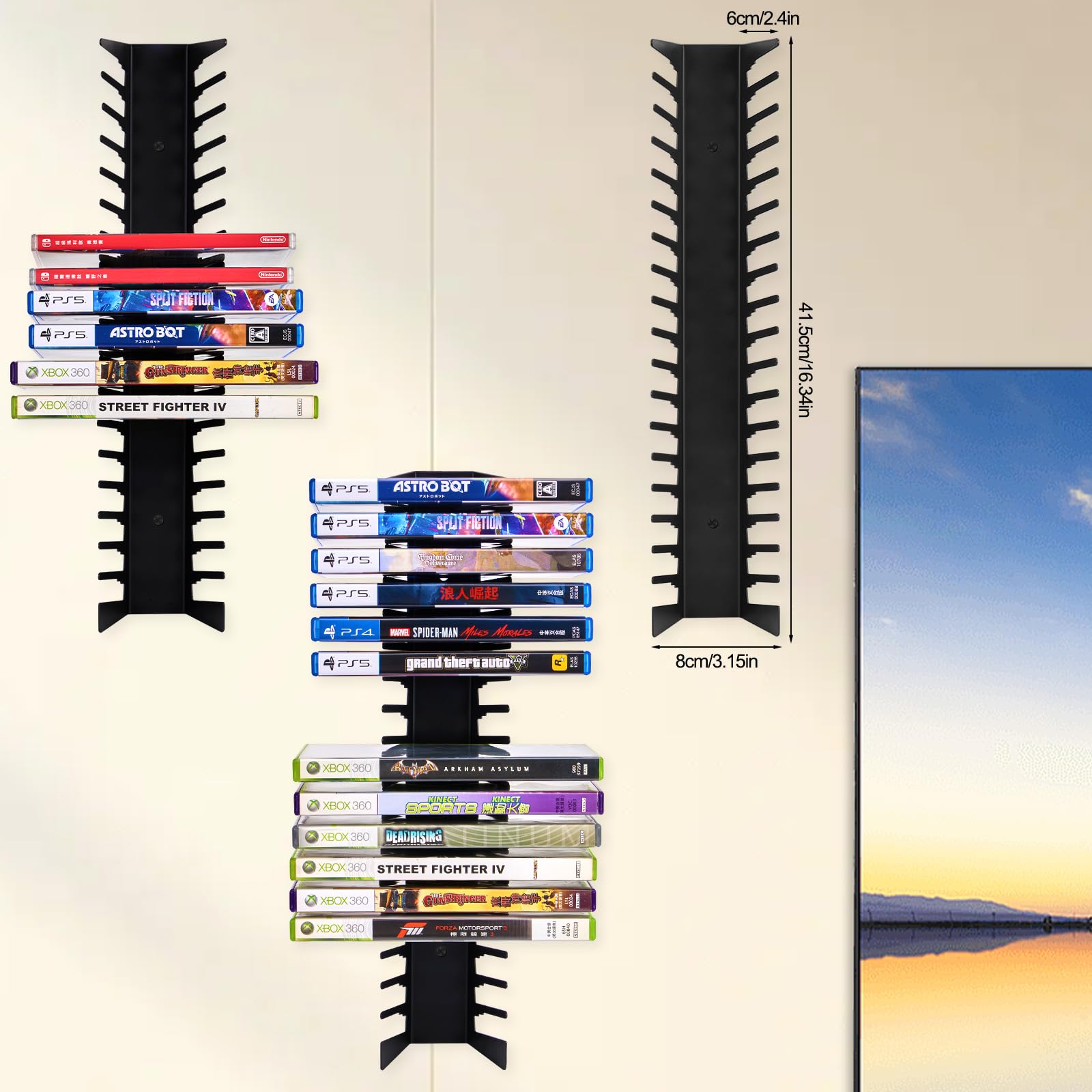 4 Pack Video Game Case Storage Wall Mount - Holds Up to 72 Disc Boxes,Metal Wall Mounted Game Case Holder for PS,DVD,Xbox Game Organizer - Flex Gamingproduct_type