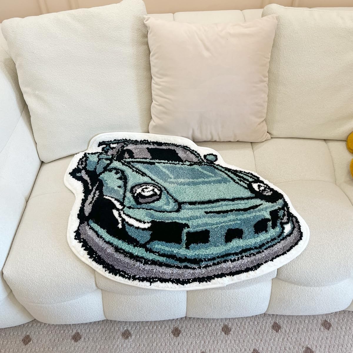 LAKEA Enthusiast Green Sports Car Shaped Flocking Rug Irregular Geometric Carpet Bed Side Anti Slip Floor Pad Doormat Aesthetic Home (31.5 X24 Inch) - Flex Gamingproduct_type
