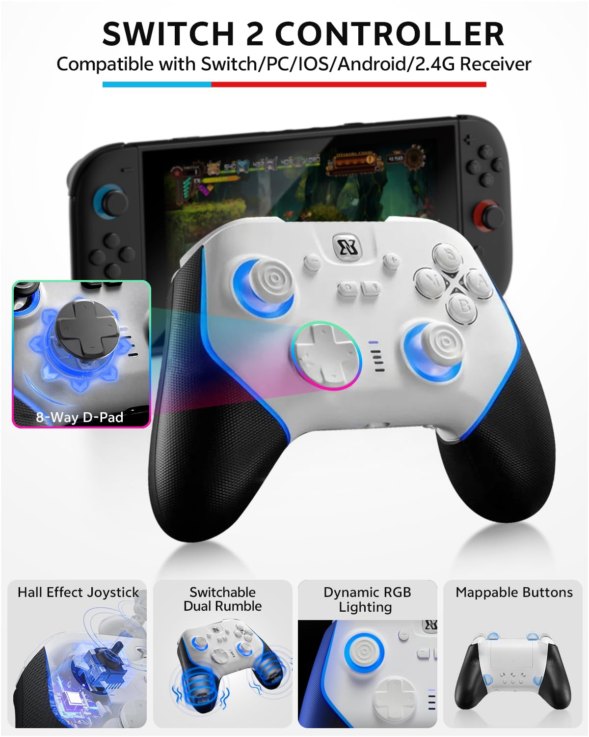 Pro Controllers Accessories Bundle for Nintendo Switch 2 18-in-1: Carrying Case, Screen Protector, Thumb Grip for Joycon, Dockable Console Protective Cover Shell, Steering Wheel, 2025 Switch2 Game Kit - Flex Gamingproduct_type