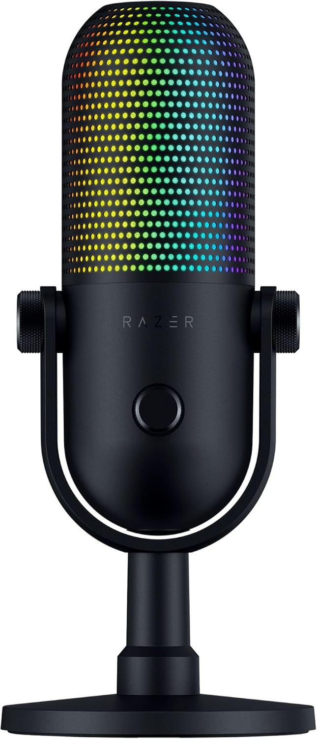 Razer Seiren V3 Chroma RGB, Stream & Game Reactive, USB Microphone, Black | Tap-to-Mute Sensor, Condenser Mic, Digital Gain Limiter & Shock Absorber, Works with OBS, Discord, Zoom, Teams