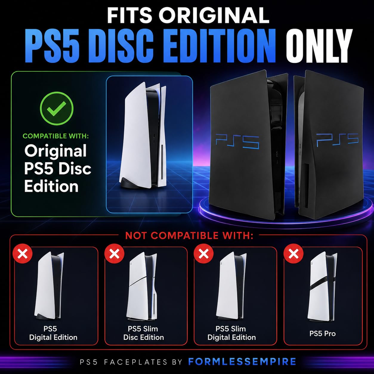 Cover Plates and Faceplate for PS5 Disc Edition, Compatible with PlayStation 5 Original Console, Red and Black Spider Design Replacement Side Panels - Flex Gamingproduct_type