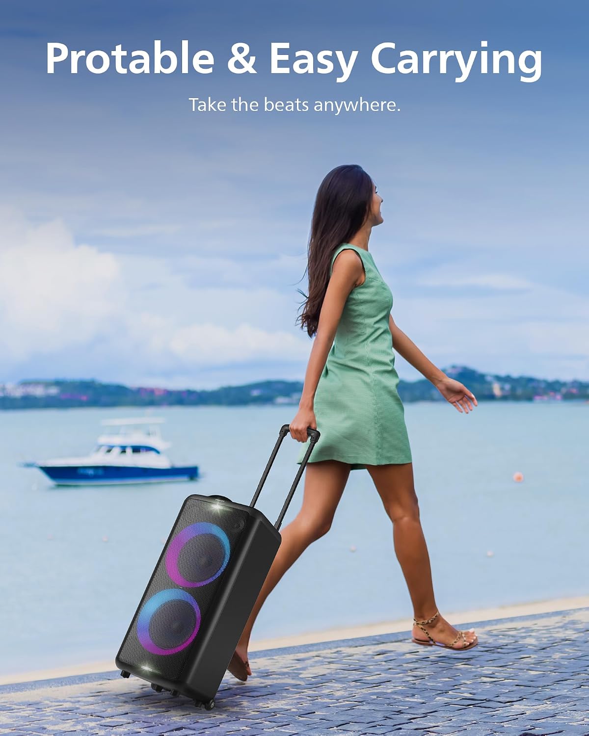 Philips X5206 Bluetooth Party Speaker - 14 Hours Play Time, Deep Bass, Party Lights, Karaoke Effects, Mic & Guitar Input, 80W Max Power, Black