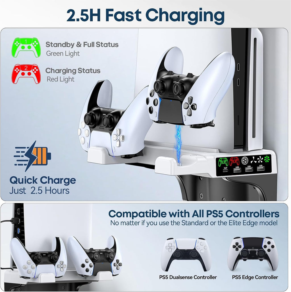 Tokluck PS5 Wall Mount Kit with Cooling Fan & Charging Station – 2 Sizes & 3 Colours