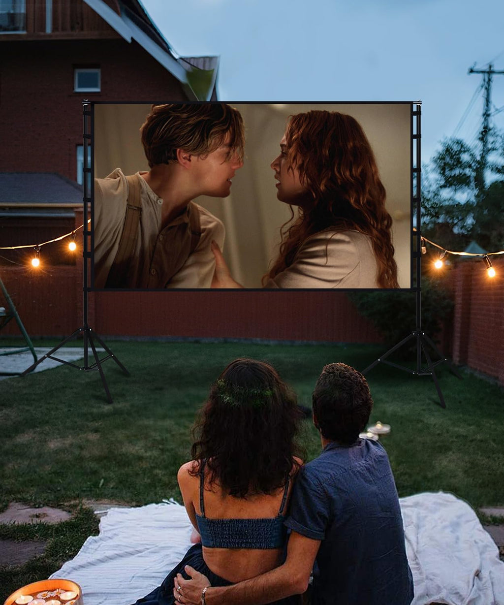 STWUI Outdoor-Projector-Screen-with-Stand - 120 inch Portable Projector Screen Indoor Outdoor Projector Screens 16:9 4K HD Lightweight Movie Screen with Carry Bag for Backyard Movie Night - Flex Gamingproduct_type