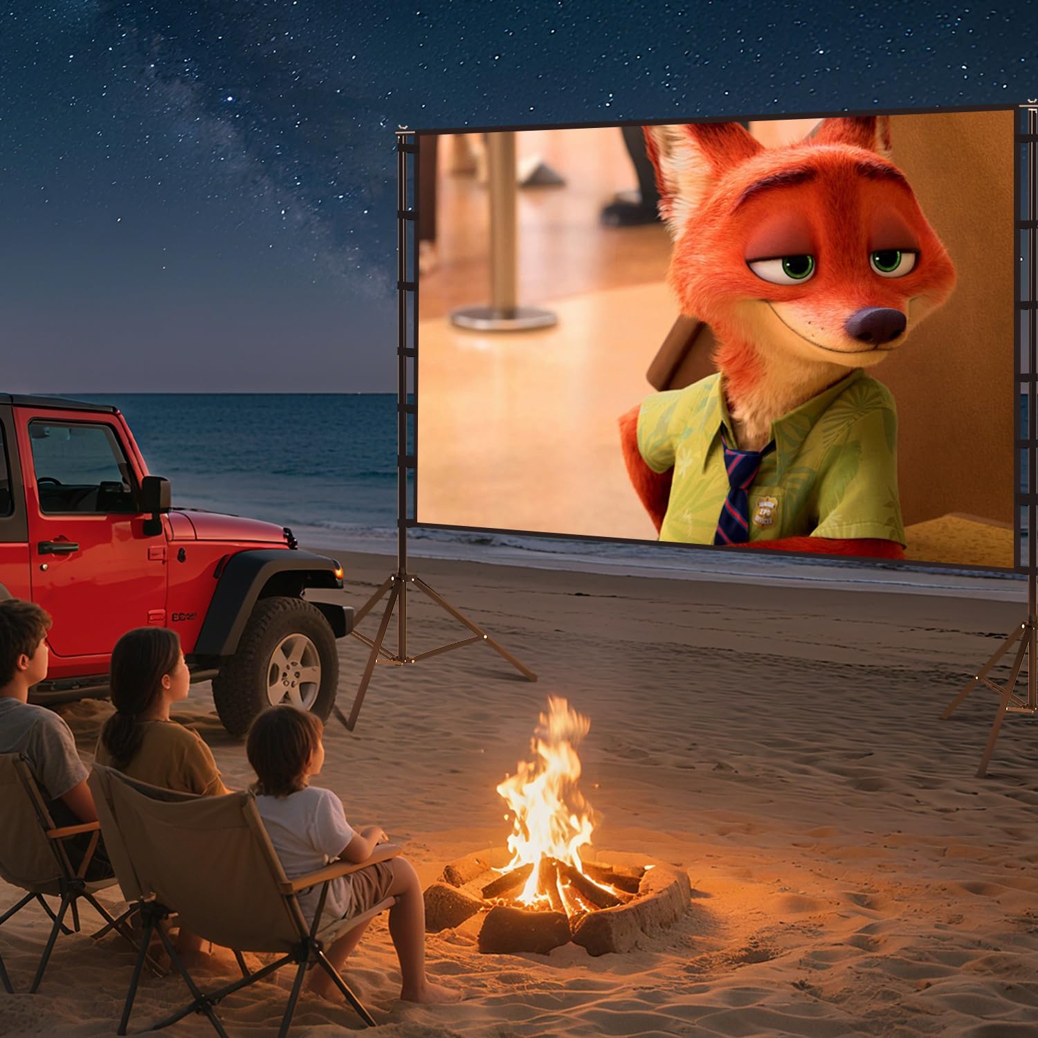 STWUI Outdoor-Projector-Screen-with-Stand - 120 inch Portable Projector Screen Indoor Outdoor Projector Screens 16:9 4K HD Lightweight Movie Screen with Carry Bag for Backyard Movie Night - Flex Gamingproduct_type