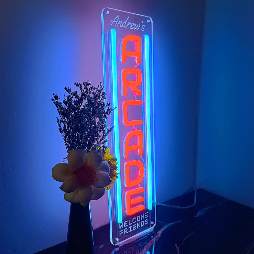 Custom Arcade Neon Sign, Ugrade Retro Game Ghost LED Neon Light Sign, Handmade Aesthetic Night Lamp for Game Room, Business Recreation Bedroom Birthday Gift (Arcade)