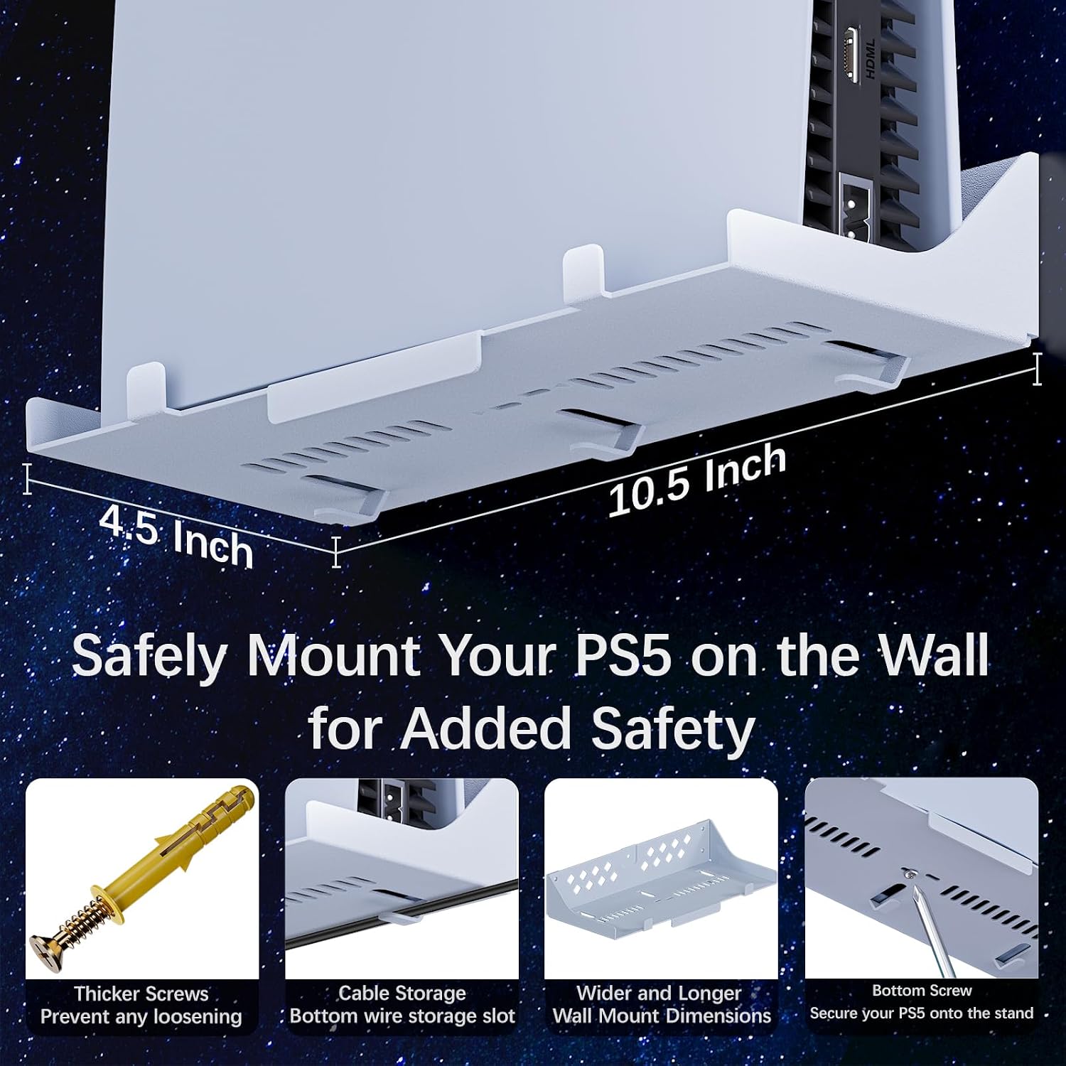 Hosanwell PS5 Wall Mount Kit with RGB Charging Station