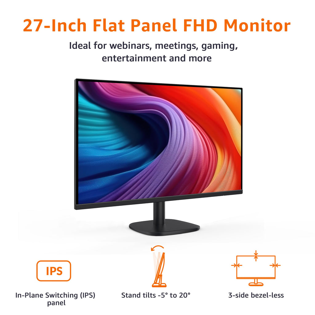 Amazon Basics 27 Inch Monitor, FHD 1080P, 100Hz, IPS, Built-in Speakers, VESA Compatible, USB Ports, Black - Flex Gamingproduct_type