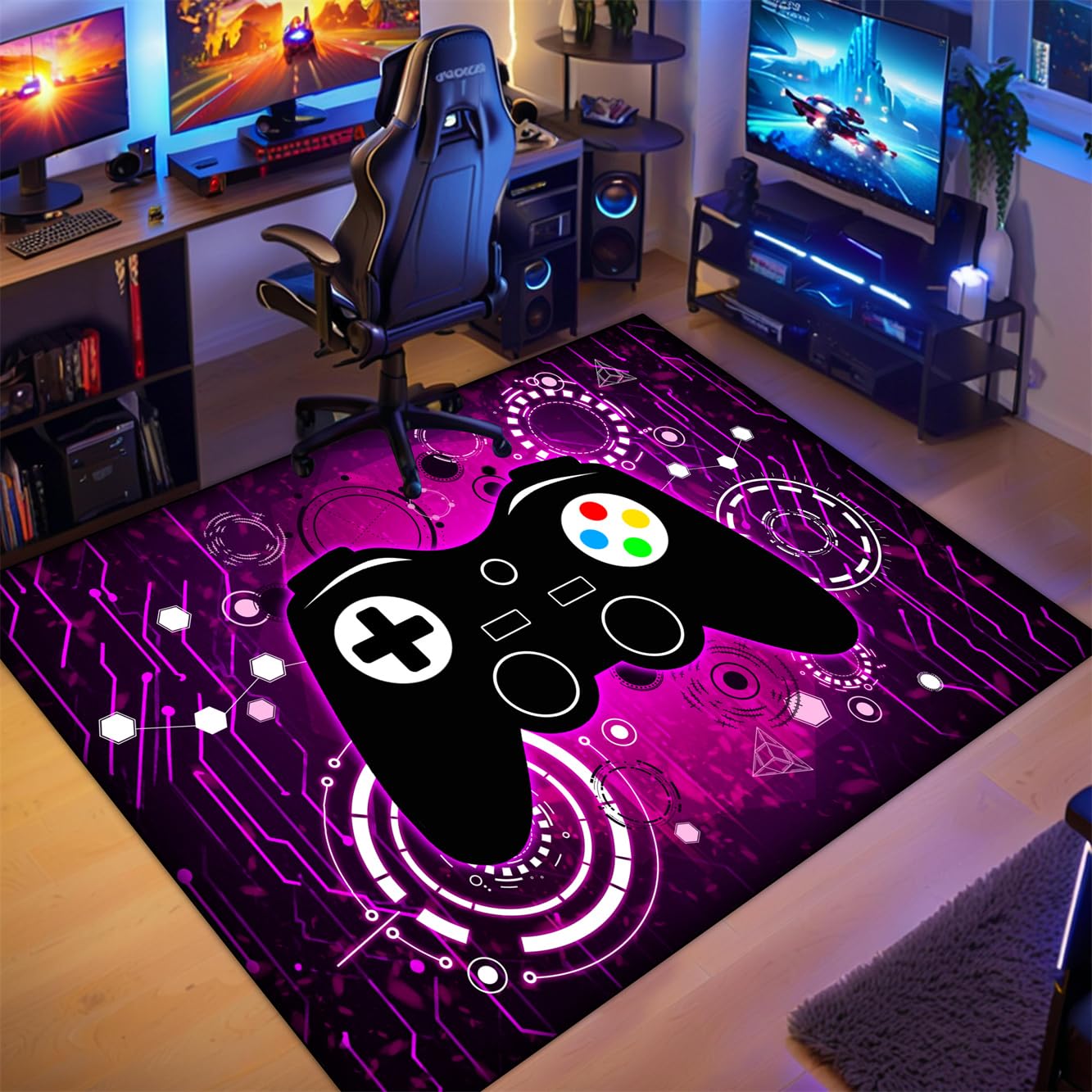 Video Game Shaped Carpet Rug - Gamepad Shaped Area Rug for Boys Bedroom Gaming Themed Area Rugs Kids Boys Gaming Room Decor, 4.5x6 Feet - Flex Gamingproduct_type